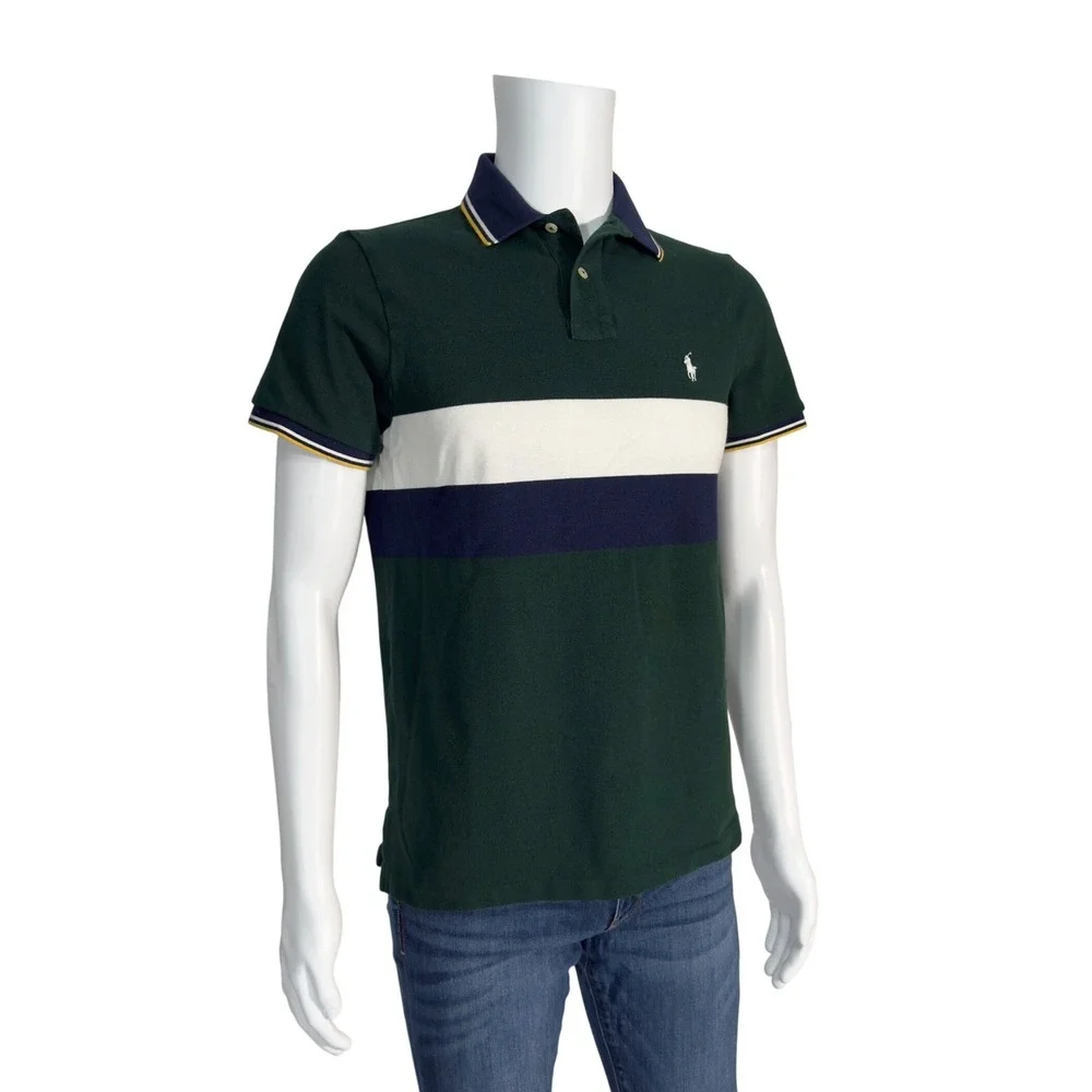 Polo Ralph Lauren Polo Shirt Mens M Green Excellent Custom Slim Fit Colorblock